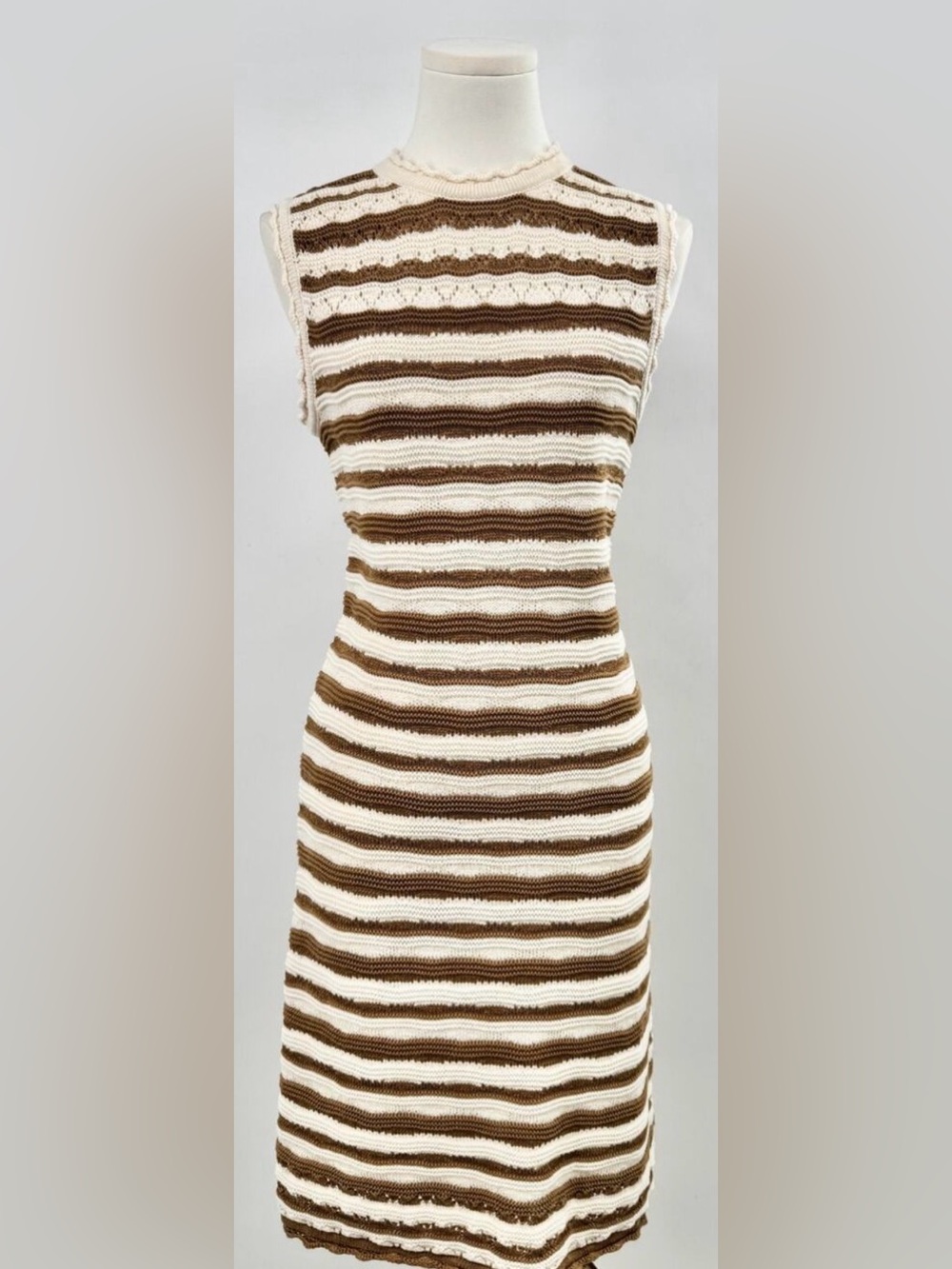 Veronica Beard Templeton Dress Crochet Striped Sleeveless Knit Sheath S